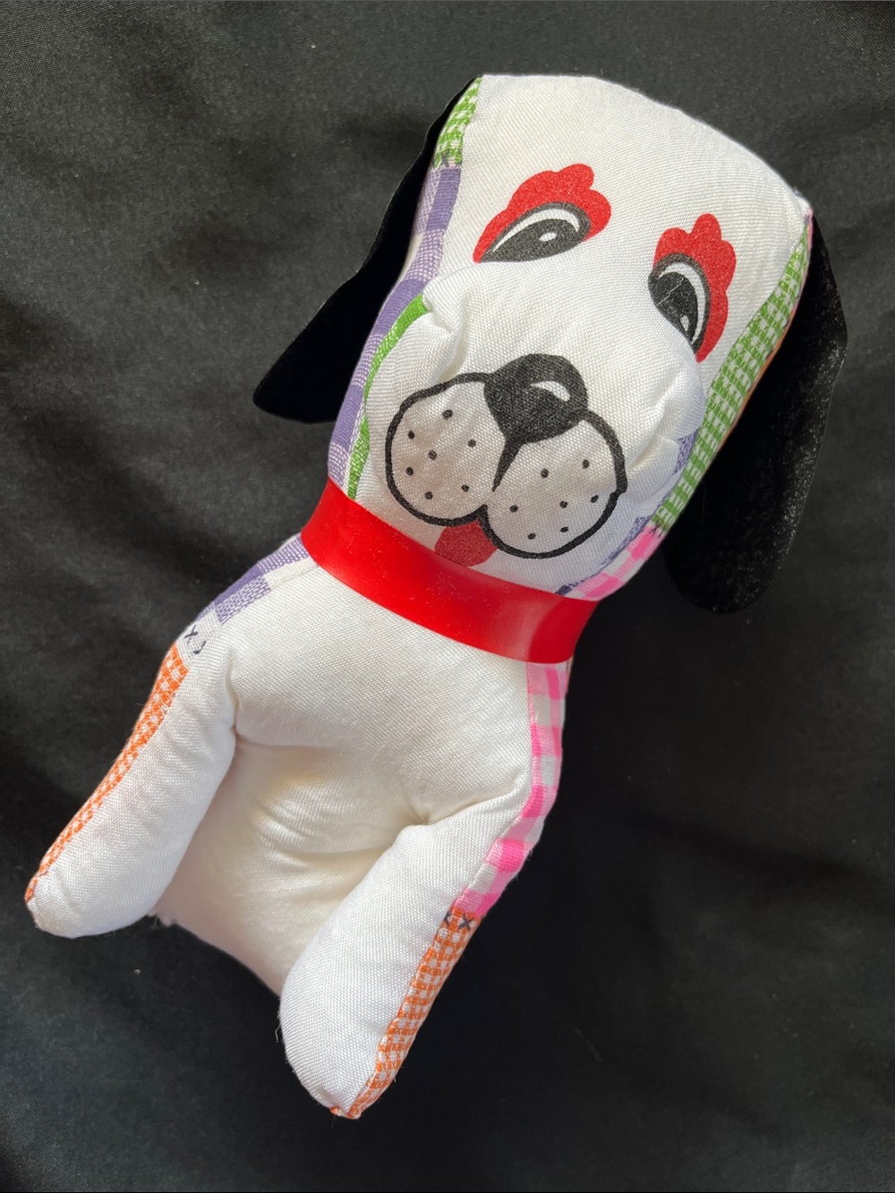 Vtg Carnival Prize Plaid Floppy Ear Stuffed Dog Kitchy 60s 70s Made Taiwan 8”